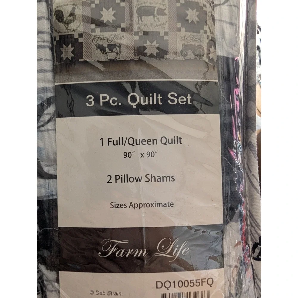 Virah Bella Quilt Set Full Queen Grey White NEW Farm Life Patchwork DQ10055FQ